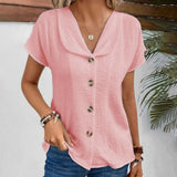 Blusa de mujer – Corte holgado – Textura arrugada – Mangas cortas – Botones llamativos