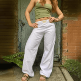 Pantalones anchos para mujer - Cintura alta - Bordado calado - Corte holgado y transpirable