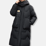 Chaqueta acolchada larga para mujer - Tejido - Corte holgado - Cuello alto con capucha