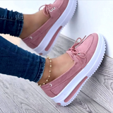 Zapatos de mujer - Mocasines sin cordones - Suela de plataforma - Detalle de cordones informales
