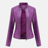 Chaqueta de cuero entallada Amélie | Chaqueta con cuello alto y cierre de cremallera