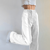 Pantalones de mujer - Tejido - Cintura alta - Pierna ancha