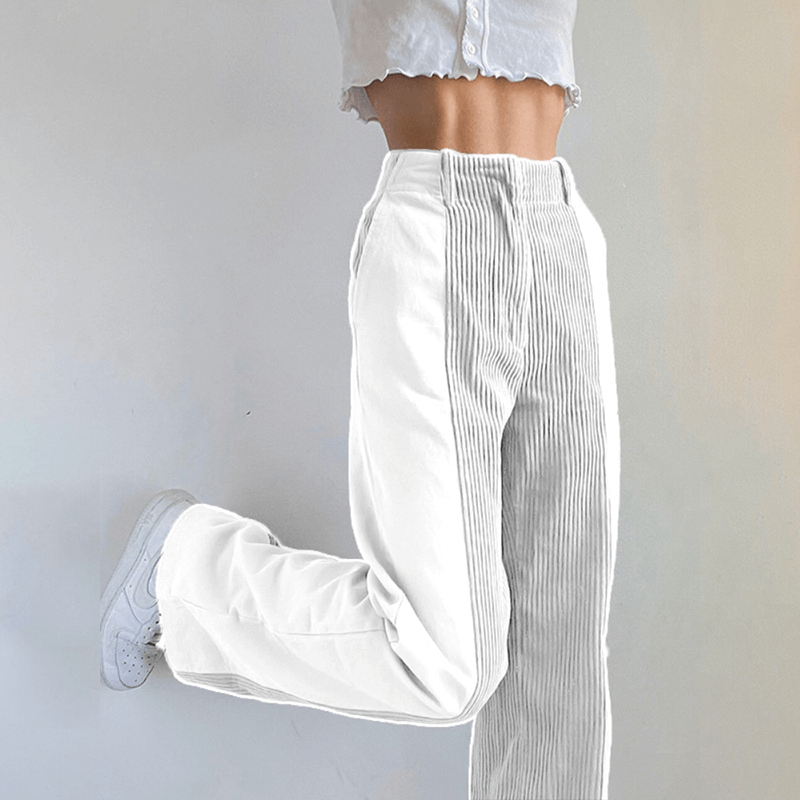 Pantalones de mujer - Tejido - Cintura alta - Pierna ancha