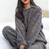 Pijama de mujer – Conjunto de punto suave – Corte holgado – Textura de punto trenzado