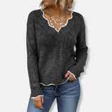Suéter de mujer – Corte relajado – Punto de lana – Elegante cuello festoneado