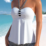 Tankini para mujer – Top fluido sin espalda – Shorts a rayas – Tejido transpirable y cómodo