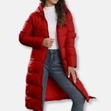 Abrigo largo de mujer – Plumón cálido – Capucha – Corte recto – Acolchado cómodo