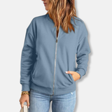 Chaqueta de mujer – Corte relajado – Punto suave – Cierre de cremallera – Estilo casual