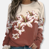 Sudadera de mujer - Punto suave - Corte holgado - Cuello redondo - Mangas largas - Estampado floral