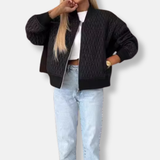 Chaqueta bomber para mujer – Corte holgado – Acolchada – Cremallera frontal – Ribete de canalé