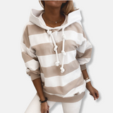 Sudadera con capucha para mujer - Punto de algodón - Corte holgado - Mangas largas - Rayas horizontales
