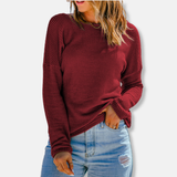 Camiseta de manga larga para mujer – Corte relajado – Punto gofre – Hombros caídos