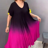Vestido de mujer - Corte holgado en A - Mangas cortas - Cuello en V - Tejido ligero