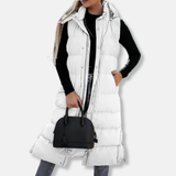 Chaqueta larga para mujer – Acolchada ligera – Corte holgado – Sin mangas con capucha