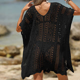 Túnica de playa para mujer – Tejido ligero – Corte holgado – Mangas cortas – Dobladillo festoneado
