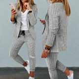 Traje de dos piezas para mujer – Corte entallado – Cintura con cordón – Elegante estampado de cuadros