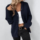 Chaleco de punto para mujer – Corte oversize – Punto suave – Capucha – Botones en la parte delantera