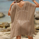 Túnica de playa para mujer – Tejido ligero – Corte holgado – Mangas cortas – Dobladillo festoneado