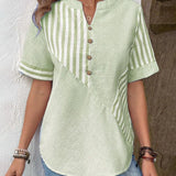 Blusa de mujer - Algodón ligero - Cuello en V redondo con abertura - Mangas cortas - Estilo casual