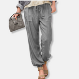 Pantalones de mujer - Tejido ligero - Corte holgado - Cintura elástica - Largo hasta el tobillo
