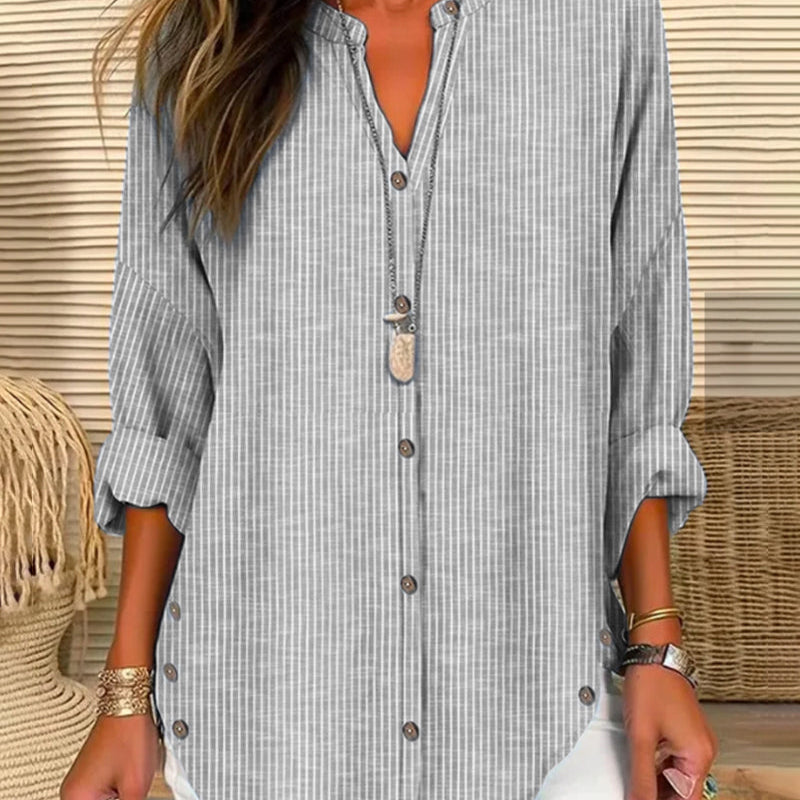 Blusa de mujer – Corte relajado – Rayas verticales – Tejido suave y transpirable – Mangas 3/4