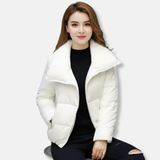Chaqueta acolchada para mujer – Corte regular – Cuello alto – Cierre de cremallera – Bolsillos seguros