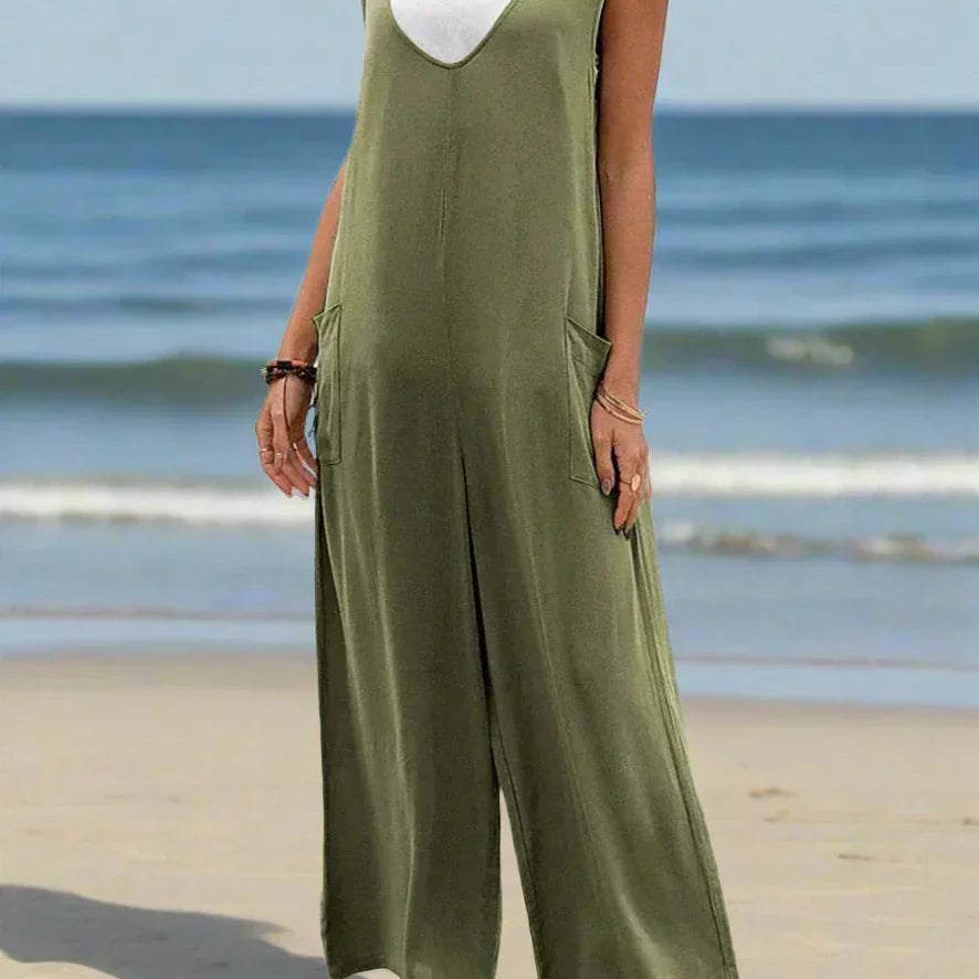 Mono de mujer - Sin mangas - Escote pronunciado - Corte holgado - Bolsillos laterales