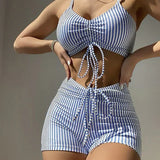 Bikini para mujer – Corte ajustado – Top fruncido ajustable – Cintura alta – Tejido elástico transpirable