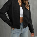 Chaqueta bomber para mujer – Corte corto – Acolchada – Cierre de cremallera – Ribete de canalé