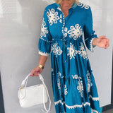 Katia - Vestido de diseñador con estampado floral y mangas 3/4