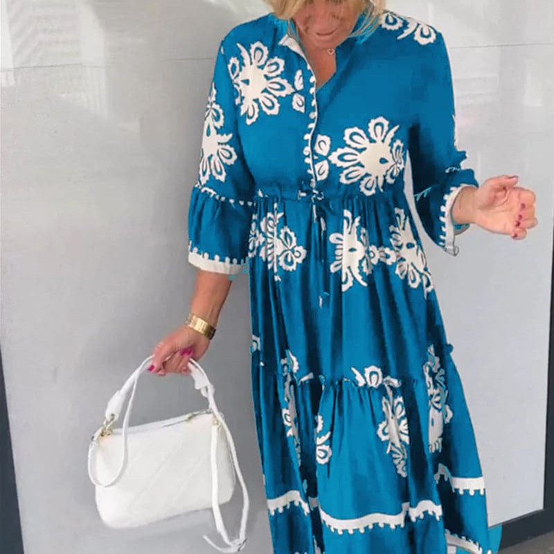 Katia - Vestido de diseñador con estampado floral y mangas 3/4