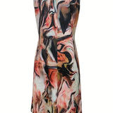 Vestido de mujer - Sin mangas - Cuello en V - Corte acampanado - Estampado artístico fluido