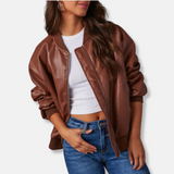 Chaqueta de mujer - Piel sintética - Corte holgado - Cuello alto acanalado
