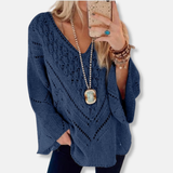 Suéter de mujer – Corte relajado – Punto de crochet – Mangas acampanadas – Cuello en V