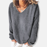 Sudadera de mujer - Punto de felpa - Corte holgado - Cuello en V - Mangas largas