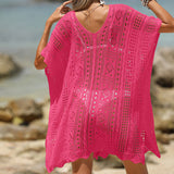 Túnica de playa para mujer – Tejido ligero – Corte holgado – Mangas cortas – Dobladillo festoneado