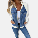 Chaqueta bomber para mujer – Mezcla de lana – Paneles vaqueros – Corte recto