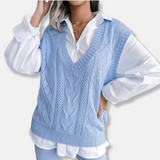 Cárdigan de mujer – De punto – Corte holgado – Cuello en pico – Elegante patrón de punto trenzado