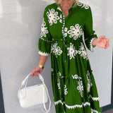 Katia - Vestido de diseñador con estampado floral y mangas 3/4