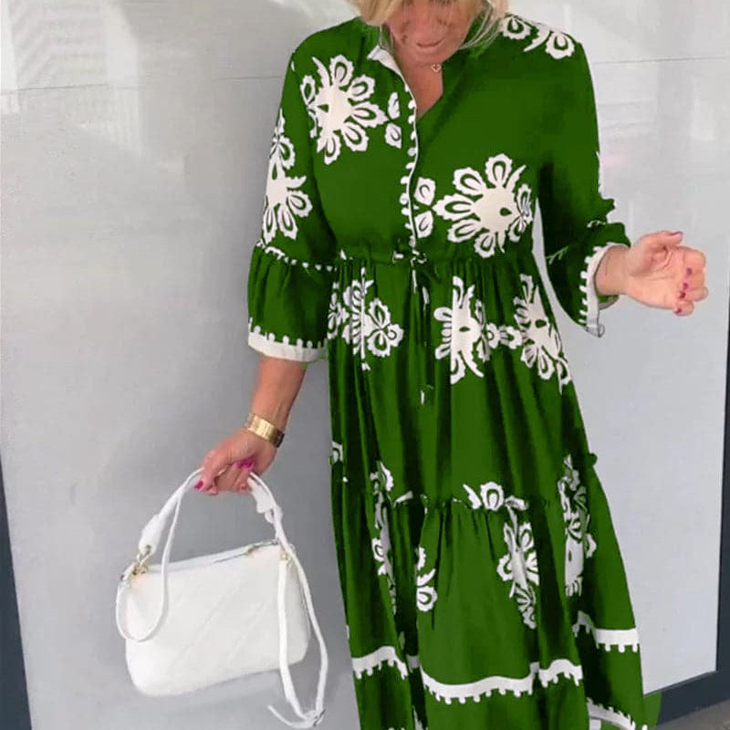 Katia - Vestido de diseñador con estampado floral y mangas 3/4