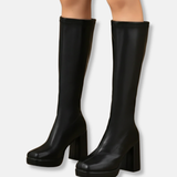 Botas altas de mujer – Tacón ancho – Suela de plataforma – Corte entallado moderno