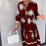 Katia - Vestido de diseñador con estampado floral y mangas 3/4