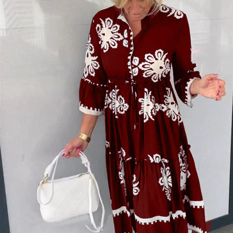 Katia - Vestido de diseñador con estampado floral y mangas 3/4