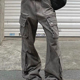 Vaqueros cargo lavados con múltiples bolsillos, estilo streetwear