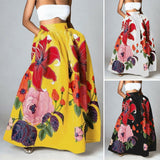 Falda larga para mujer - Corte en A - Cintura alta - Elegante estampado floral