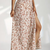 Falda maxi floral de cintura alta con abertura