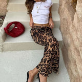 Falda maxi sirena de gasa con estampado de leopardo sexy