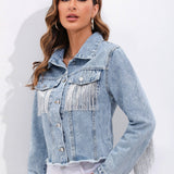 Chaqueta vaquera con flecos y patchwork de talla grande