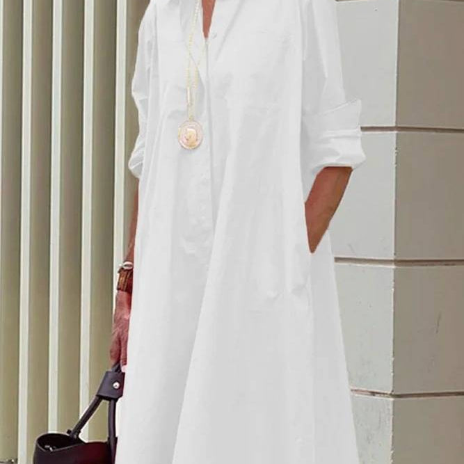Vestido de camisa moderno con cuello y mangas tres cuartos