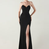 Vestido de noche plisado sin tirantes con escote corazón